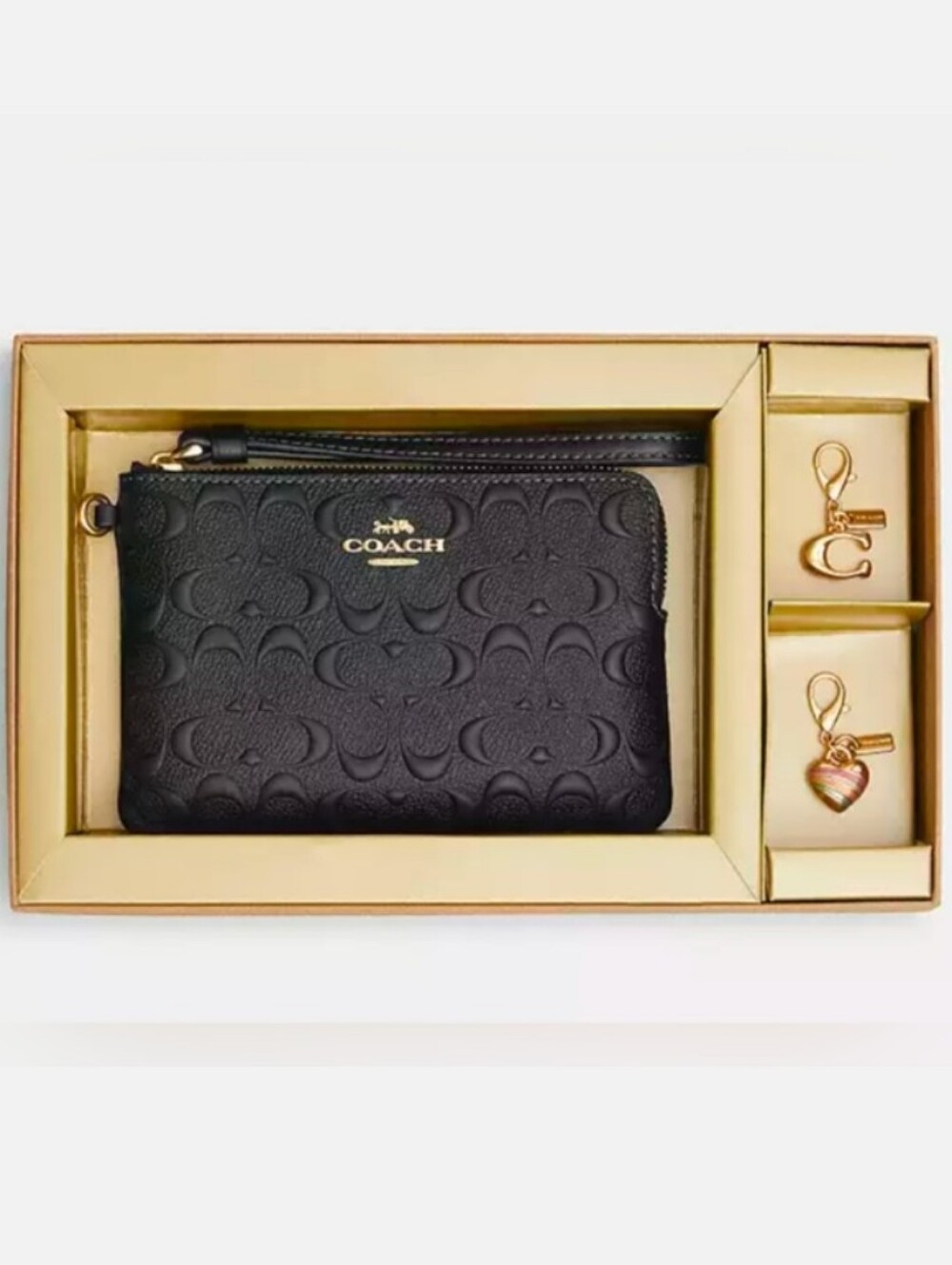 COACH Boxed Corner Zip Wristlet in Signature Leather with Charms CF358 NWT
